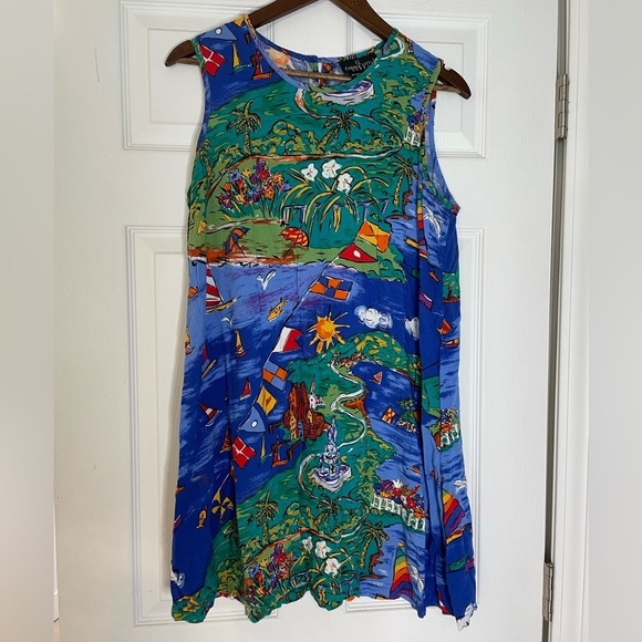 Carole Little Dresses & Skirts - CAROLE LITTLE VINTAGE RAYON TANK DRESS IN BRIGHT TROPICAL  PRINT